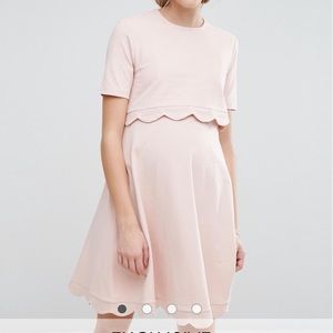 ASOS Scalloped trim blush maternity/nursing dress